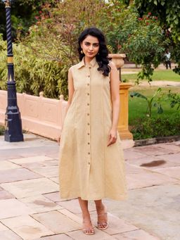 Missprint - Women Aditi Beige Linen Dress