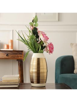 De Maison Decor - Regal Ivory And Gold Banded Enamel Vase
