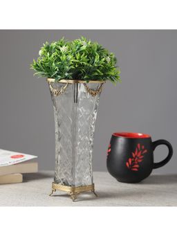 De Maison Decor - Diamond Blossom Glass Vase With Antique Brass Rings