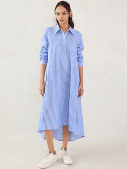 Femmella - Blue Cotton Stripe Shirt Dress
