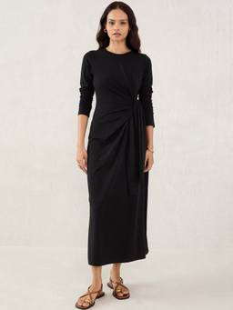 Femmella - Black Cotton Knit Tie-Up Dress