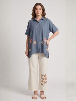Autumnlane - Women Grey Embroidered Cotton Shirt with Pant