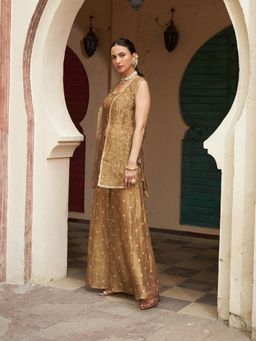 Autumnlane - Women Gold Embellished/Sequined Sheer Co-Ord Set