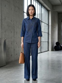 Autumnlane - Women Blue Beads and Stones Denim Co-Ord Set