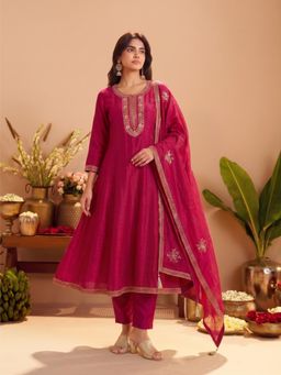 Autumnlane - Women Pink Zari Synthetic Kurta and Pant with Dupatta