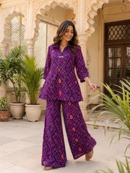 Autumnlane - Women Purple Embroidered Cotton Co-Ord Set