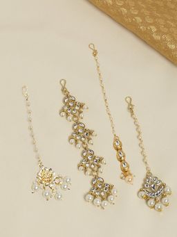 OOMPH - Combo of 4 Gold Tone Kundan & Pearl Jadau Maangtikka