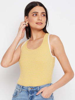 CAMLA - Barcelona Stripes Full Sleeves Round Neck Yellow Top