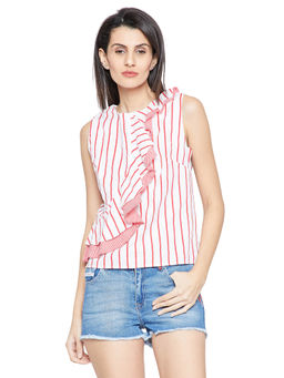 CAMLA - Barcelona Stripes Sleeveless Round Neck White Top