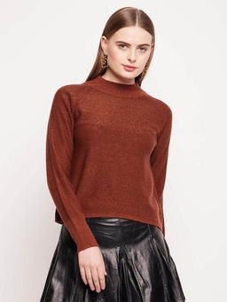 CAMLA - Barcelona Woven Full Sleeves Crew Neck Rust Sweater