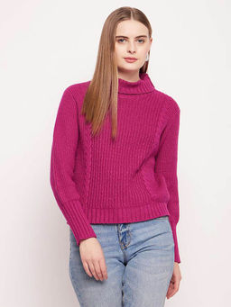 CAMLA - Barcelona Woven Full Sleeves Turtle Neck Purple Sweater