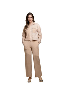 Global Republic - Women Beige Full Sleeves Jacket With Pant (Set of 2)