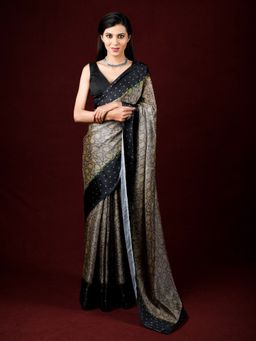 EXCLUSIVA - Black Brasso Digital Print Designer Saree with Unstitched Blouse