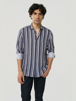 TERRA LUNA - Fabio Linen Grey Stripe Shirt