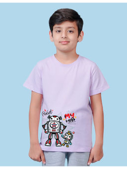 Nusyl - Boys Lavender Father Son Robot Cartoon Printed T-Shirt