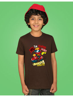 Nusyl - Boys Brown Super Hero Printed T-Shirt