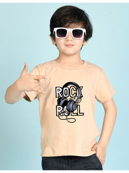 Nusyl - Boys Beige Rock and Roll Printed T-Shirt