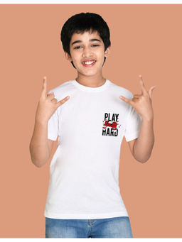Nusyl - Boys White Play Hard Printed T-Shirt