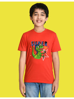 Nusyl - Boys Red Dinosaur and Super Printed T-Shirt