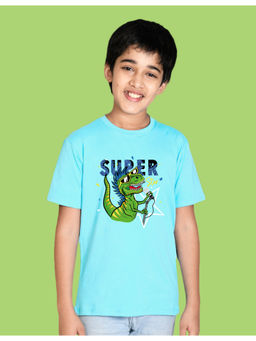 Nusyl - Boys Sky Blue Dinosaur and Super Printed T-Shirt
