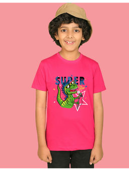 Nusyl - Boys Hot Pink Dinosaur and Super Printed T-Shirt