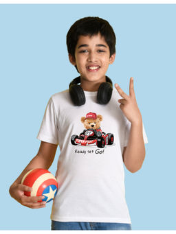 Nusyl - Boys White Teddy Bear Printed T-Shirt
