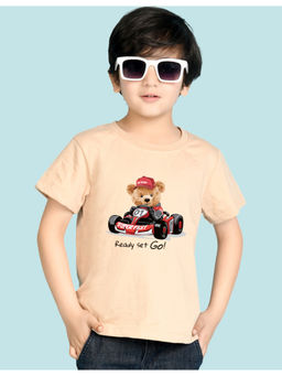 Nusyl - Boys Beige Teddy Bear Printed T-Shirt