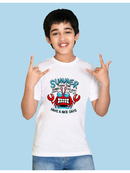 Nusyl - Boys White Crab Printed T-Shirt