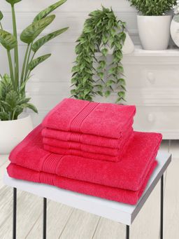 KOPA - 6Pc Quick Dry 100% Cotton Soft Terry Towel -2Pc Bath, 4Pc Hand D'Ross Solid-Pink