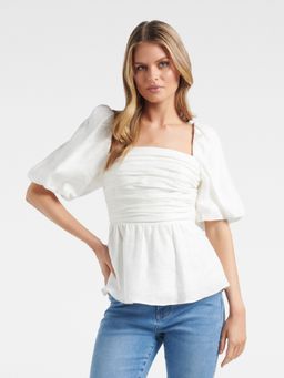 Forever New - White Rory Linen Puff Sleeve Blouse