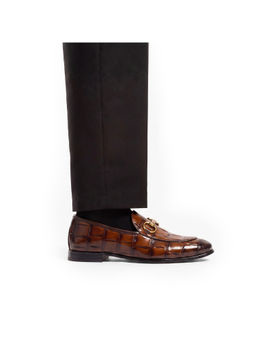Monkstory - Horsebit Smart Croc-Effect Loafers - Burnish Tan