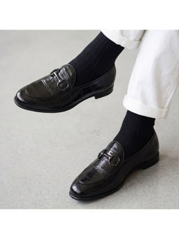 Monkstory - Horsebit Smart Croc-Effect Loafers - Black