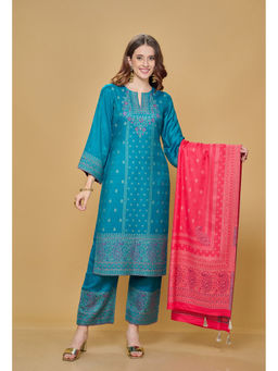 Safaa - Women Acro Wool Woven Unstitched Suit and Dupatta Color New Green (Set of 3)