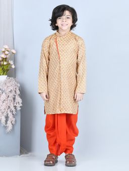 Kinder Kids - Yellow Printed Kurta With Orange Dhoti (Set of 2)