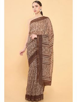 Soch - Women Brown Chanderi Printed Saree with Unstitched Blouse