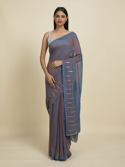 Suta - Blue Sequin Embellished Pure Cotton Saree