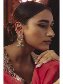 KARISA DESIGNS - Green Chandrika Kundan Pearls and Beads Jhumkas