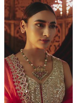 KARISA DESIGNS - Green Gulnaz Pearl and Beads Kundan Pendent Necklace