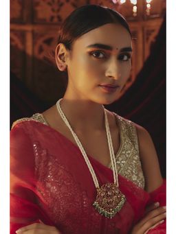 KARISA DESIGNS - Green Barkha Pearl and Beads Kundan Pendent Necklace