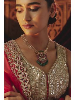 KARISA DESIGNS - Green Fariyaz Pearl Strings Kundan Necklace