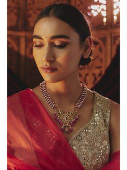 KARISA DESIGNS - Purple Manda Pearl String and Beads Moissanite Necklace