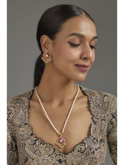 KARISA DESIGNS - Pink Masoom Moissanite Necklace and Pair Of Earrings Set