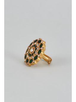KARISA DESIGNS - Green Phool Kundan Ring