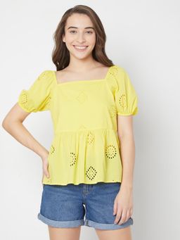 VERO MODA - Women Square Neck Flared Yellow Top