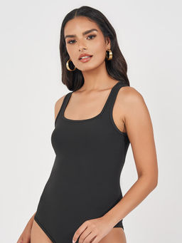 Styli - Black Solid Bodysuit Top