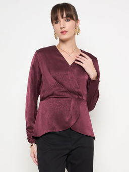 Madame - Maroon Self Design Top