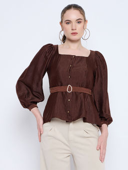 Madame - Brown Solid Top with Belt (Set of 2)