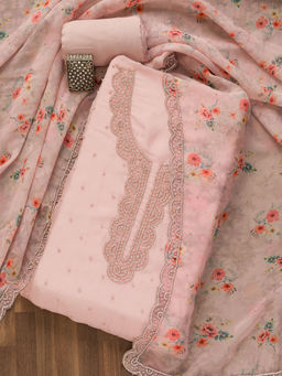 Koskii - Pink Cutdana Organza Unstitched Salwar Suit (Set of 3) (Set of Three)