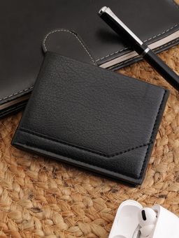ZEVORA - Black Men Two Fold Leather Wallet