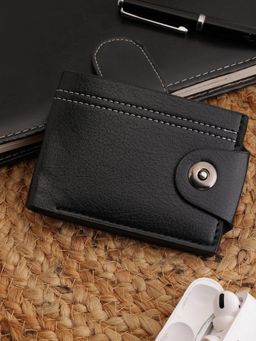 ZEVORA - Black Men Two Fold Leather Wallet